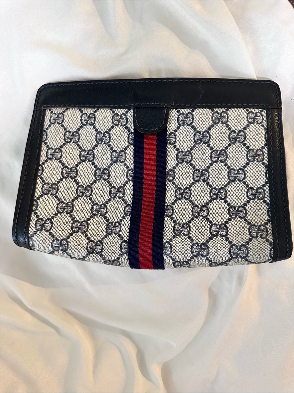 Gucci Navy and Red Stripe GG Canvas Clutch
